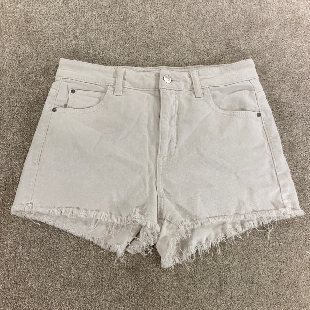 GUESS‎ Denim Shorts Womens 27 White High Rise Frayed Raw Hem Stretch Streetwear